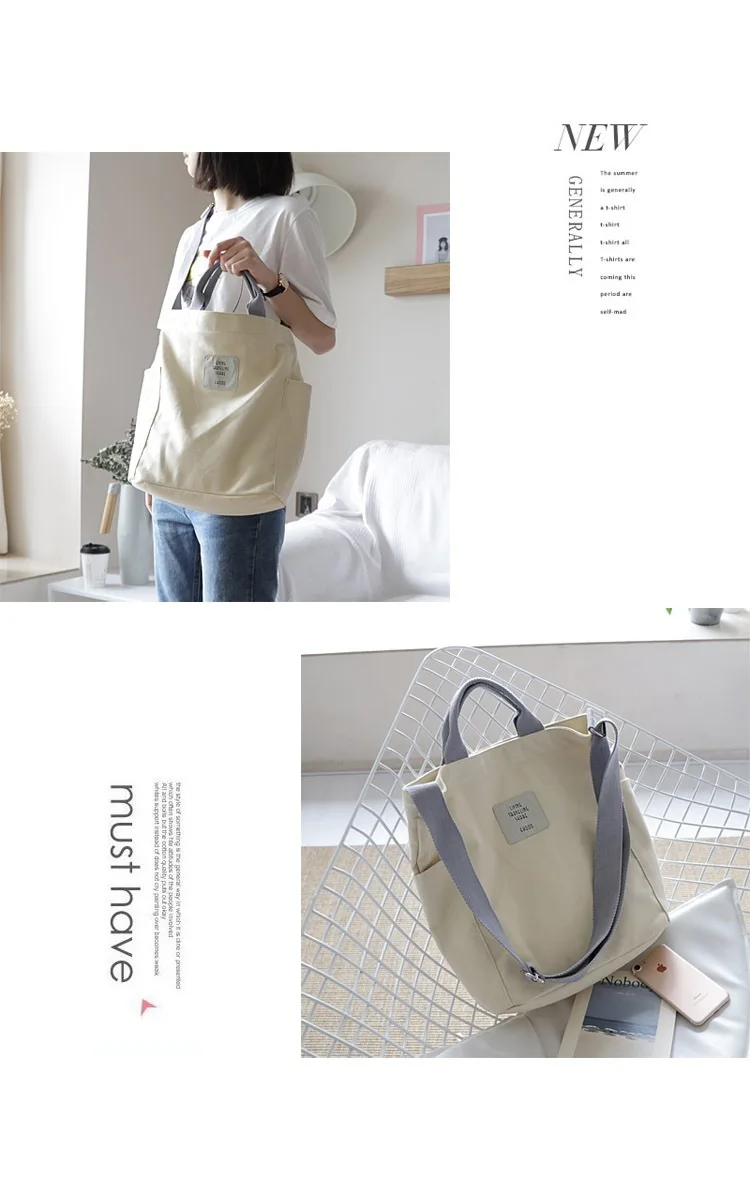 Korean Art Canvas Shoulder Bag Handbag Simple Small Fresh Messenger Bag Casual Cloth Bag Shopping Bag Purses and Handbags