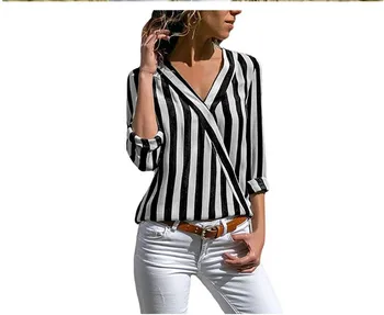 

Boho Tops for Ladies Women Fashion Long Sleeve Blouse Autumn Striped Baggy Tops Ladies V Neck Blouse