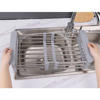 

Adjustable Over Sink Dish Drying Rack Stainless Steel Kitchen Storage Basket Drain Holder Fruit Rustproof Bowl Dish Glass Rack