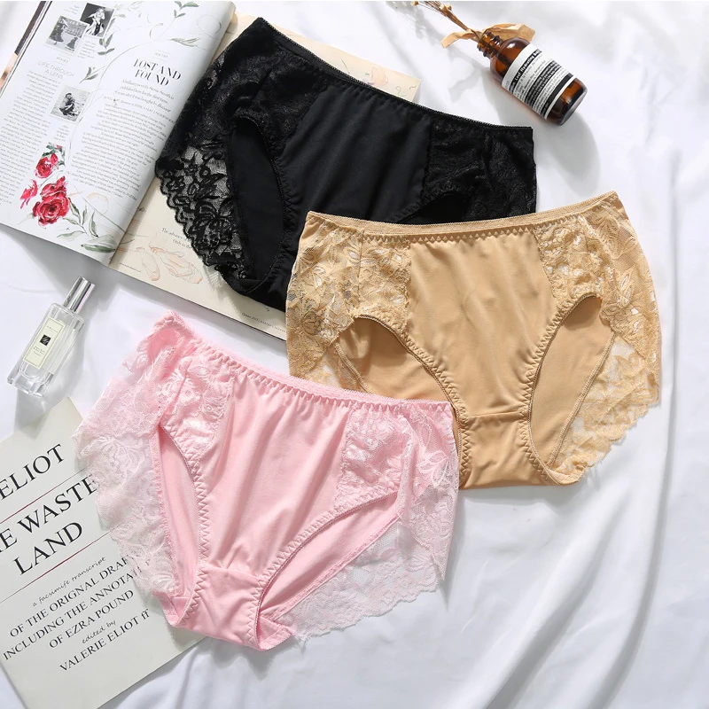 

Women Lace Panties 2021 Sexy Thin Mesh Lace Hollow Out Large Size Underwear for Women New Milk Shreds Silky Comfortable Briefs