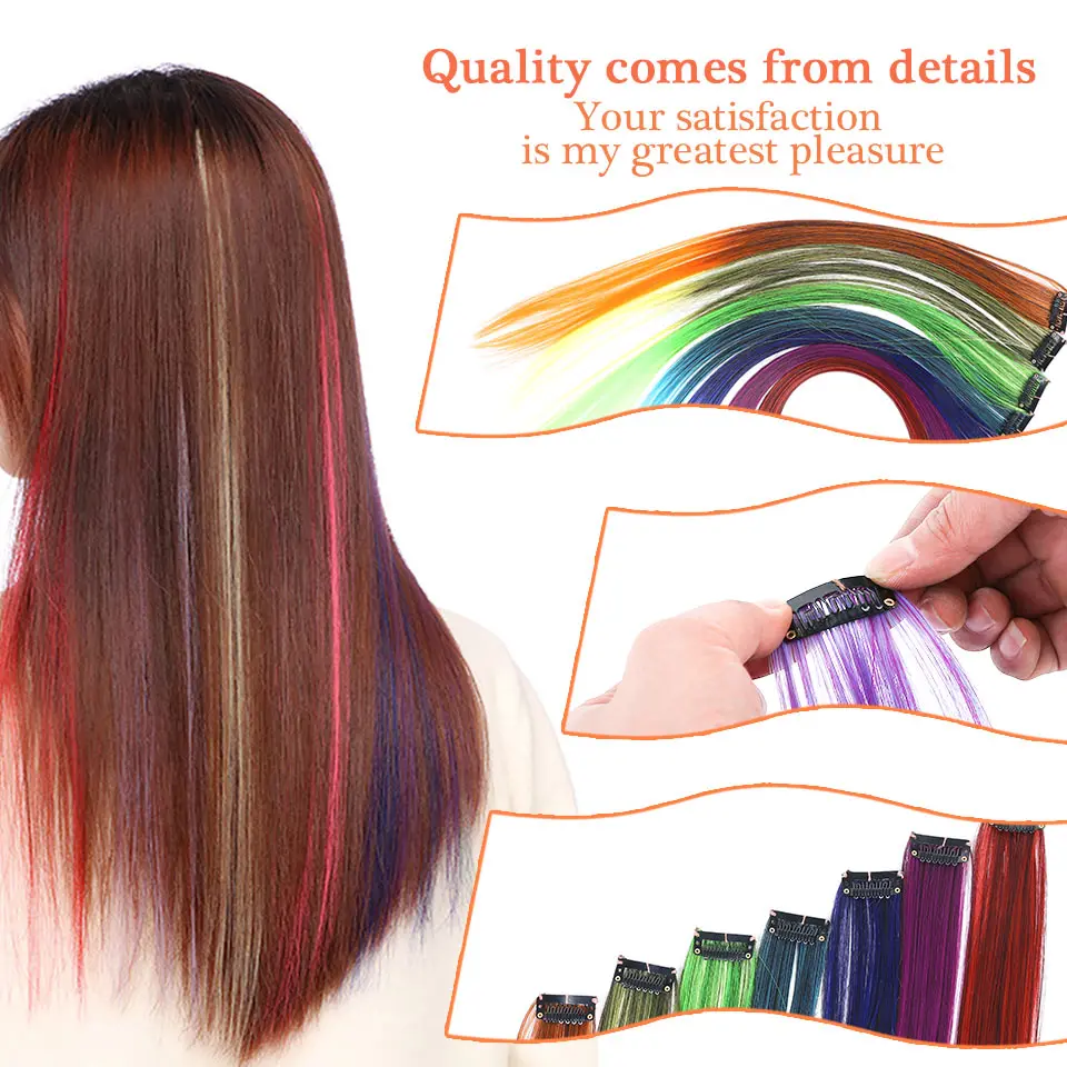 AILIADE прямые волосы на клипсах, длинные, 24 дюйма, термостойкие синтетические волосы для наращивания, фиолетовые, желтые, зеленые, радужные нити