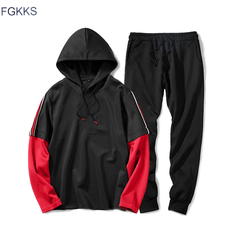 FGKKS мужской брендовый модный спортивный костюм, однотонный Повседневный Спортивный костюм, простой мужской комплект одежды