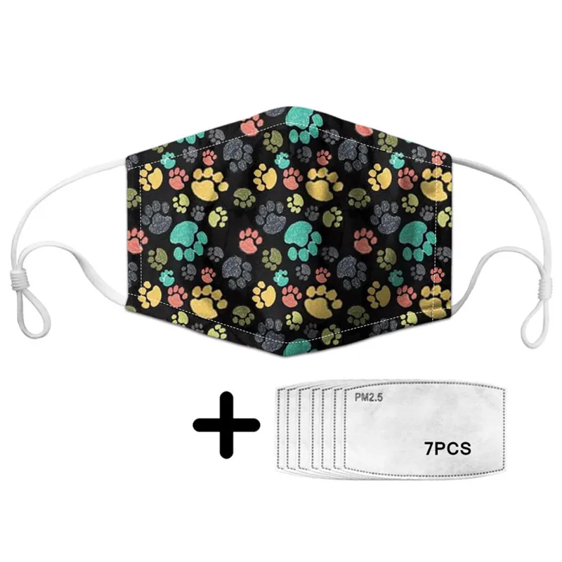 

Cute Face Mouth Mask With Animal Paw Print Unisex Polyester Masks Add In 7PCS Replaceable PM2.5 Filters Soft And Durable Masque