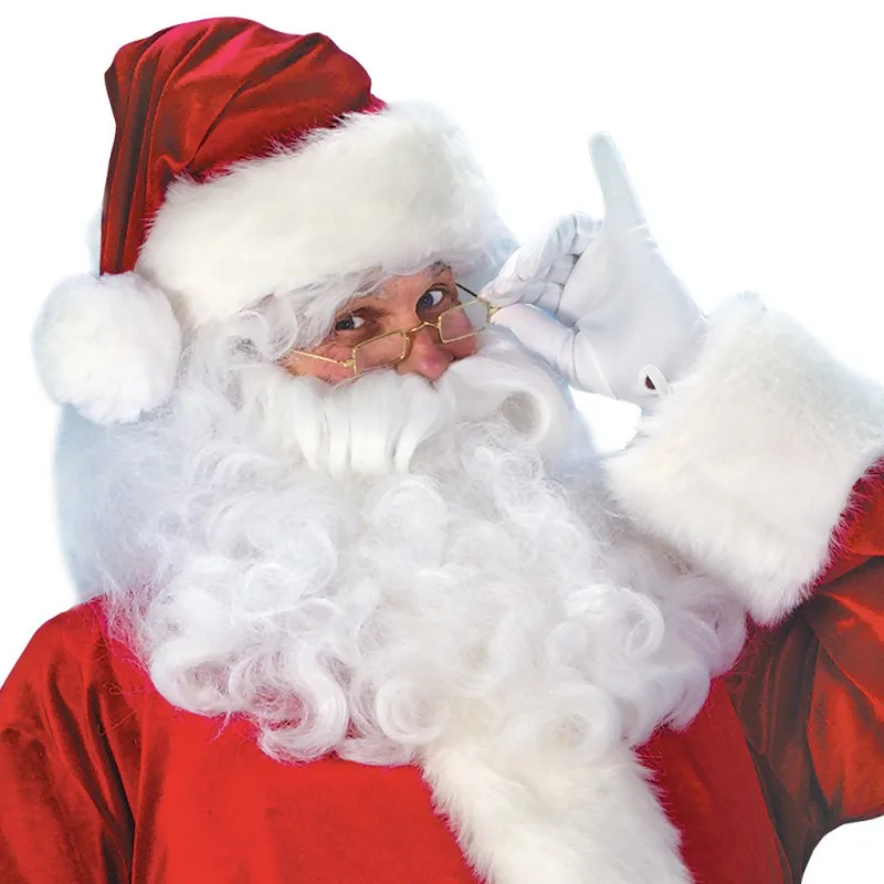 Рождественский костюм Санта Клауса для взрослых, бархатный кожаный комплект одежды Санта Клауса, пальто, штаны, шапка, перчатки, пояс, бахилы, борода, Новинка