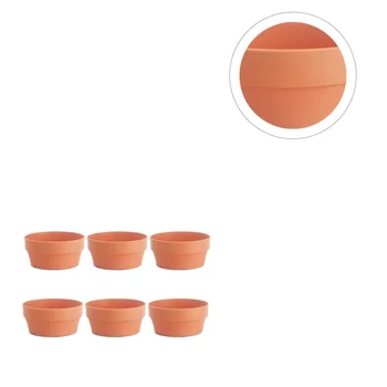 

6pcs Imitation Clay Flower Basket Japanese Round Plastic Flower Pot Flower Container Flower Basin Indoor and Outdoor Potted Gard