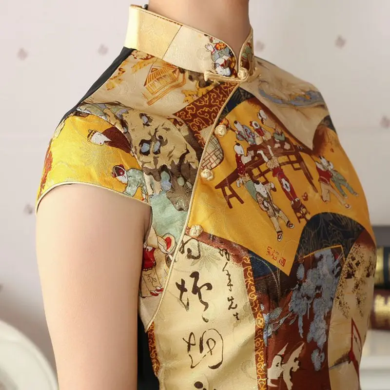 Китайский стиль ретро женский летний Повседневный короткий топ cheongsam Улучшенный Повседневный модный костюм Tang Летняя женская рубашка