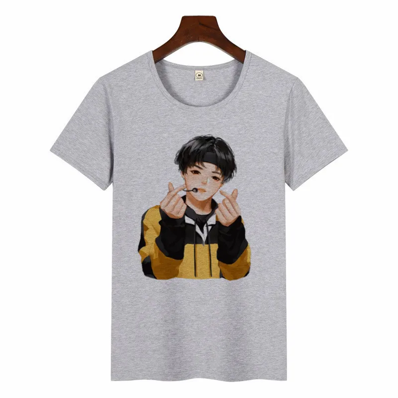 Женская футболка SUGA JIMIN с принтом альбома женская футболка в Корейском стиле Harajuku футболка Kawaii с графическим принтом из мультфильма Повседневная футболка - Цвет: p1487J-grey