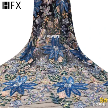 

HFX 3D Lace Fabric Flowers Sequins European Lace Fabric Applique French Tulle Lace Fabric Wedding African Net Lace X2999