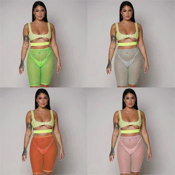 

B European And USA Summer Sexy Casual Shorts Sexy Mesh Design Slim Casual Shorts Hollow Perspective Shortsr Beach Rave Bottoms