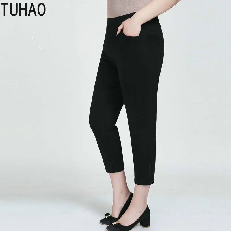 

TUHAO 2020 Summer Office Lady Casual Plus Size 9XL 8XL 7XL 6XL Women's Casual Woman Pants High Elastic Stretch Pants Capris WM34