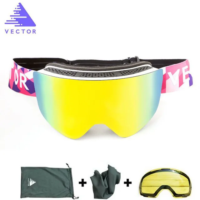 Векторные брендовые лыжные очки для мужчин и женщин с двойными линзами UV400, противотуманные очки для катания на лыжах, снежные очки для взрослых, лыжные очки для сноуборда - Цвет: Pink Lens
