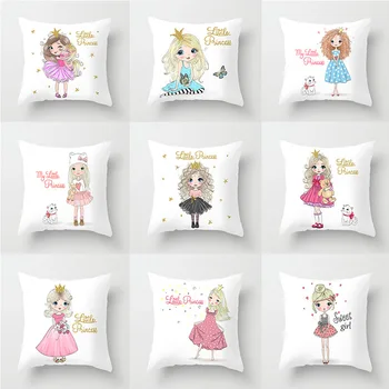 

Girl Little Princess Pillow Case Polyester Cushion Cover 45*45cm Decorative Throw Pillows Home Sofa Bed Decoration Pillowcover