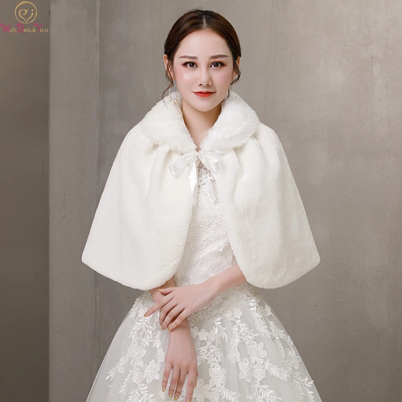 

2019 New Ivory Formal Party Evening Jackets Wraps Faux Fur cloaks shrug Wedding Capes Elegant Winter Women Bolero Wrap Shawls In Stock