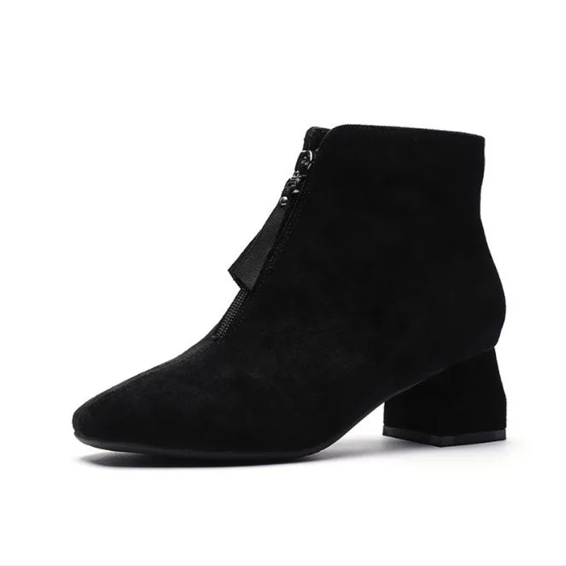 

Fashion front zipper women's boots 2019 new suede black mid-heel boots Comfortable autumn women's shoes ankle boots Female obuv