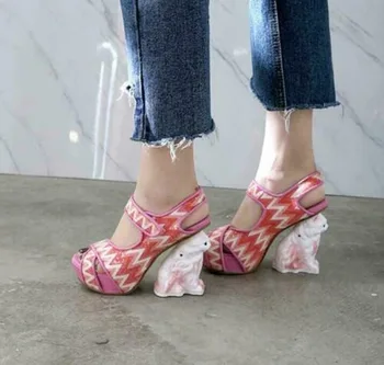 

Unique Cat Heel Open Toe Platform Stripe Sequin Club Party Sweet Women Sandals@@