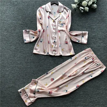 

Smmoloa Autumn Winter Long Sleeves Pijama Women Nature Silk Pajamas