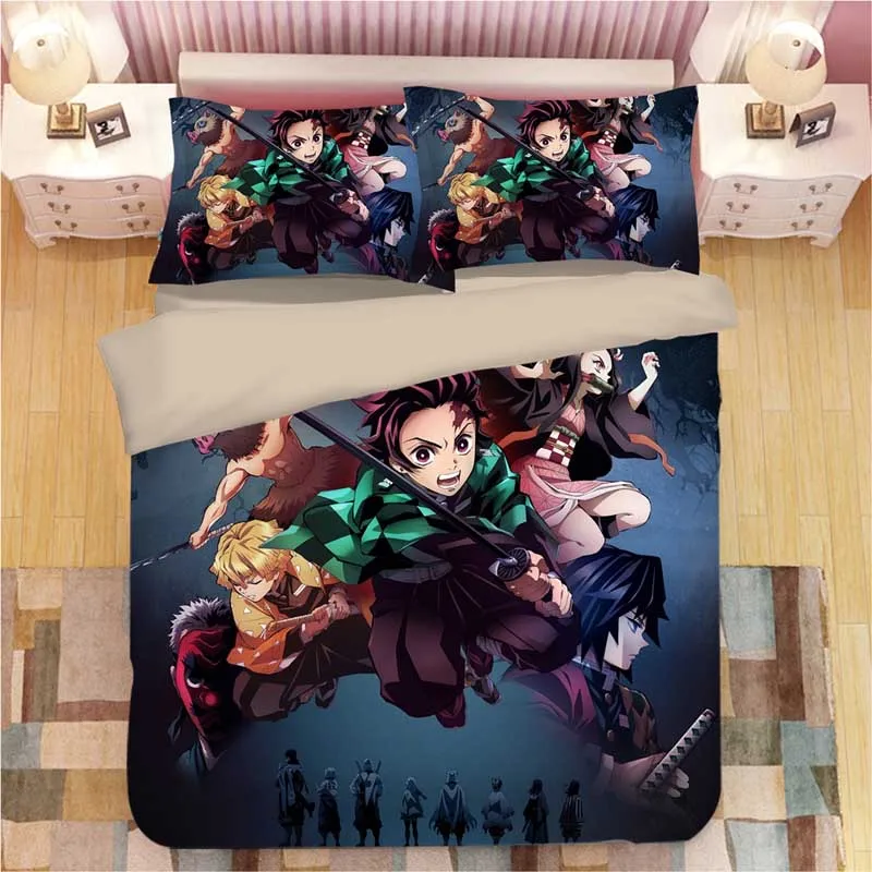 3 Demon Slayer Kimetsu No Yaiba, постельное белье, мультяшный аниме, пододеяльник, наволочки, детское аниме одеяло, комплекты постельного белья, Комплект постельного белья - Цвет: 3