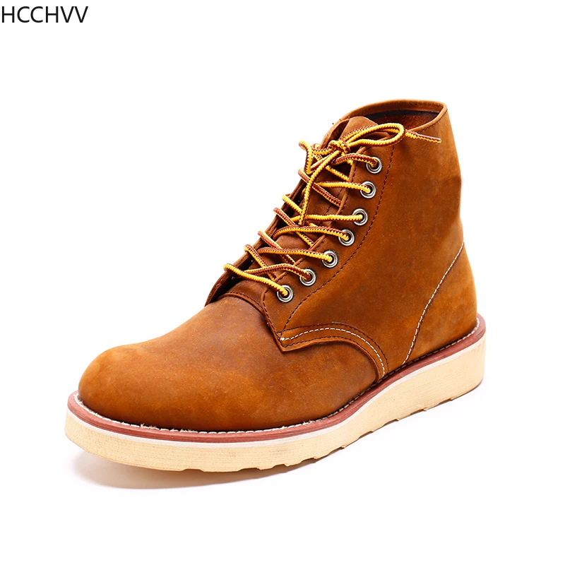 

mens boots Newest Design Quality Vintage Round Toe Cow Leather Tooling Ankle Mens Shoes Wine Red Motorcycle Boots