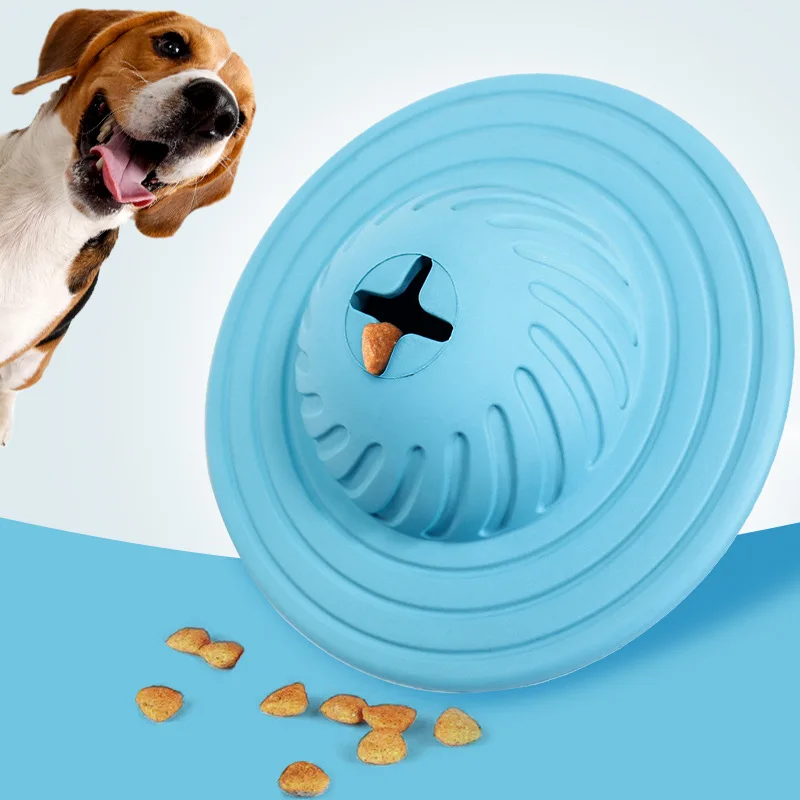 

UFO Dog Food Leakage Toy Automatic Dog Food Feeder Food Leakaging Device for Dogs Blue Rubber Flying Saucer Seep Dog Food