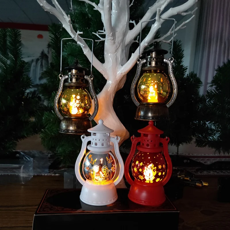 Ретро Рождественский светодиодный фонарик с ручкой декоративная Праздничная настольная лампа для внутреннего праздничного дома Бар магазин Декор