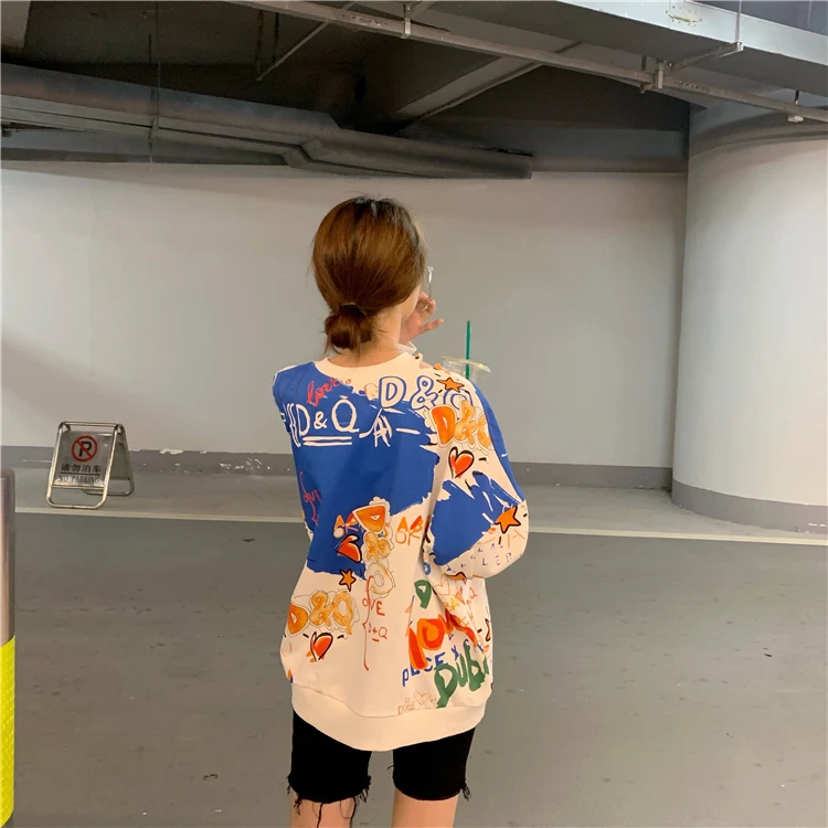 Neploe Harajuku стиль граффити печати толстовка с капюшоном свободные Bf Ins средней длины пуловер осень весна новые карманные толстовки 47414
