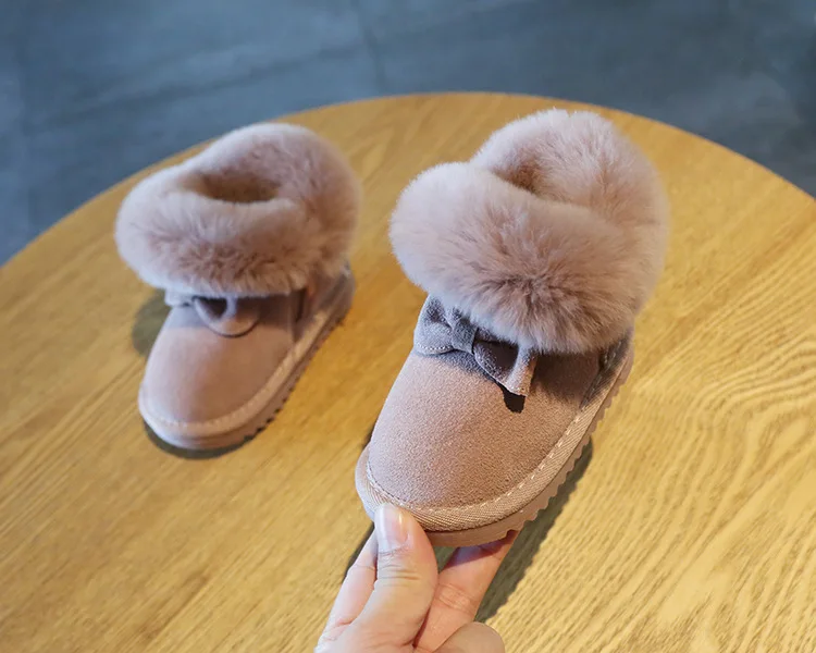 Claladoudou/11,5-15,5 см; брендовые теплые плюшевые детские зимние ботинки; натуральная кожа; милые вечерние зимние ботинки с бабочкой для малышей