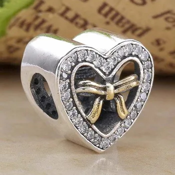 

Original Bound By Love Gold Bow Tie With Crystal Beads Fit 925 Sterling Silver Bead Charm Bracelet DIY Jewelry