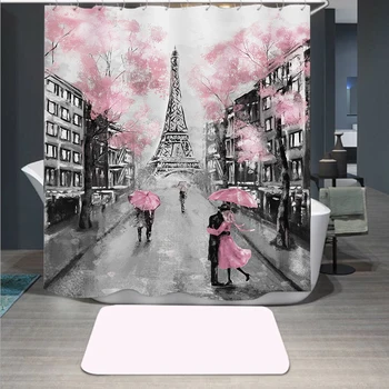

New Arrival Eiffel Tower 3D Print Shower Curtain Polyester Fabric Bathroom Curtain Waterproof Hook Bath Curtain 03