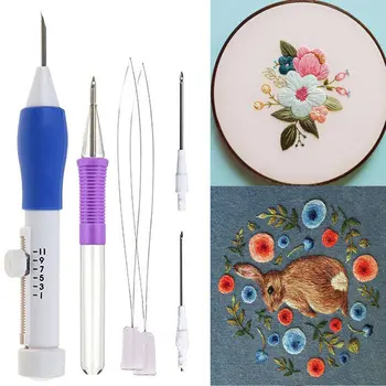 

Hot Practical ABS Plastic DIY Magic Embroidery Pen Set Needle knitting Needles Tool Fancy Interchangeable Punch needlework Stitc