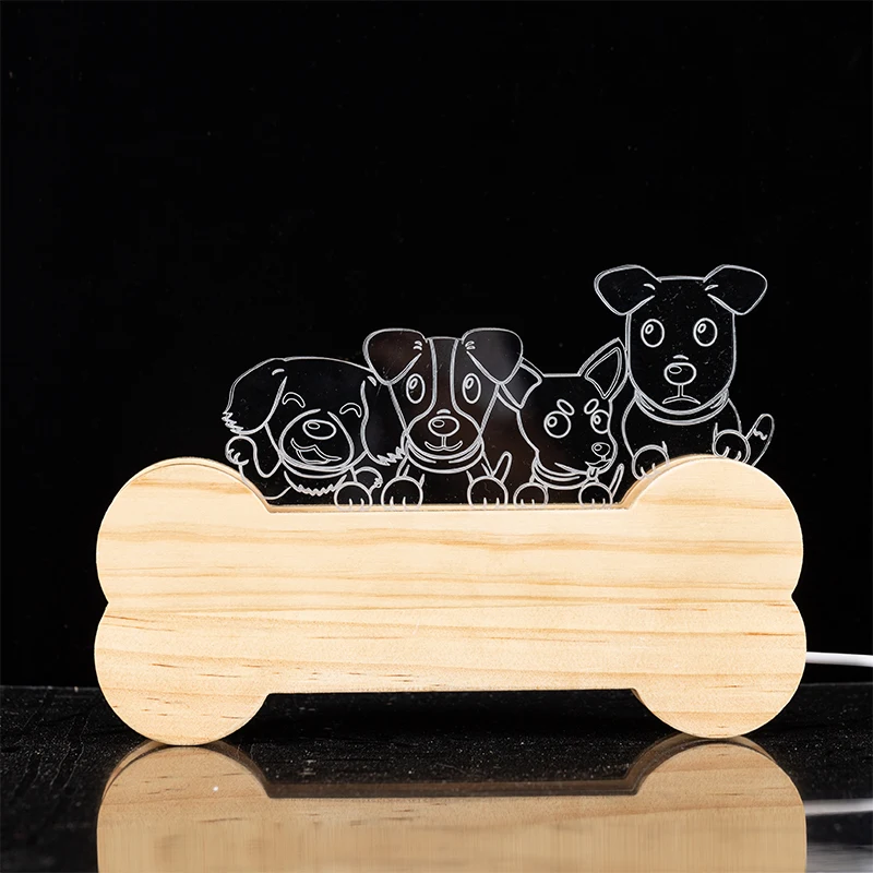 Sharelife Bone Dog теплый белый светодиодный светильник в виде животных из дерева и акрила USB, домашний декоративный светильник для детей на день рождения, рождественский подарок, ночник