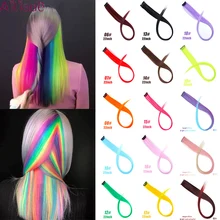 AILIADE, 22 дюйма, цветные радужные Синтетические длинные прямые накладные волосы, накладные волосы с эффектом омбре для женщин, розовые накладные волосы на заколках