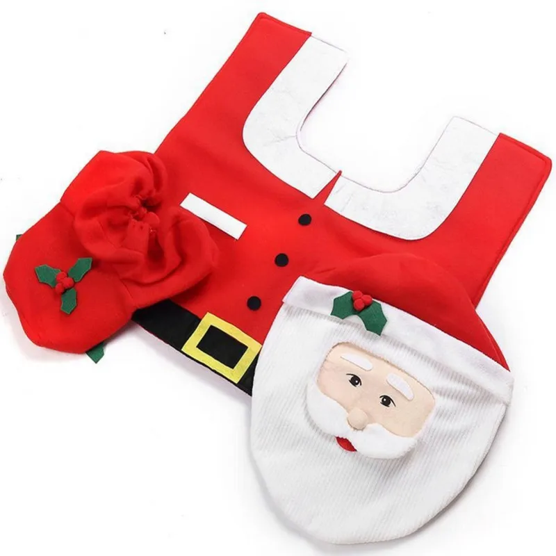 Navidad Deco 3 шт. Необычные Санты сиденья для унитаза коврик набор для ванной контурный коврик рождественские украшения