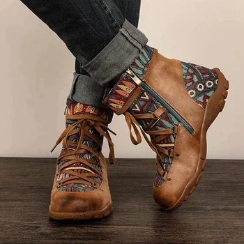 

2019 Embroidered Women Boho Boots Autumn Winter Ladies Round Head Ankle Boots Female Lace-up Casual Boots Warm Hot Sale