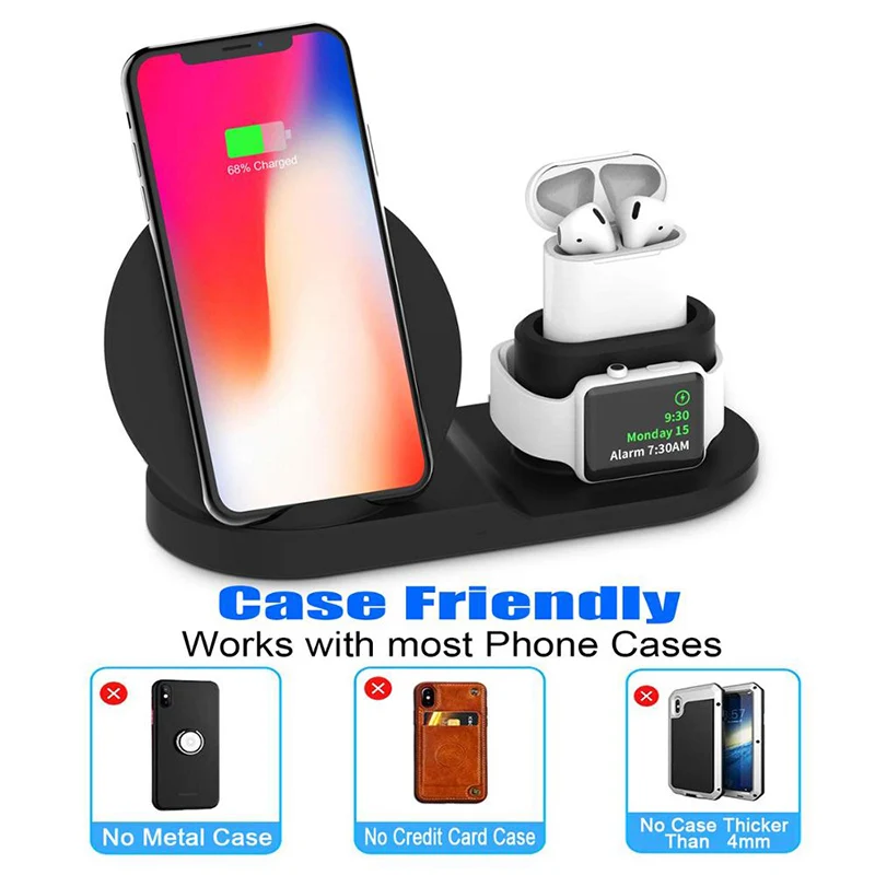 Быстрое беспроводное зарядное устройство Qi 3 в 1 для iPhone X 8 plus Samsung зарядная док