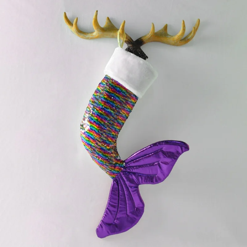 Fish Tail Christmas Stockings Candy Gift Holders Christmas Tree Fireplace Hanging Ornaments Seasonal Decorations