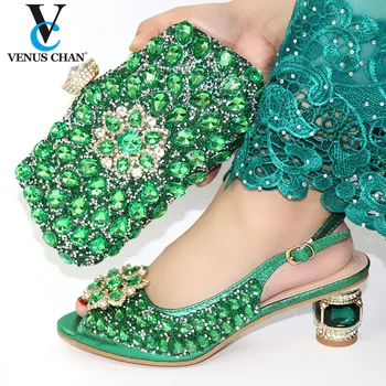 

Green New Design Fashion Ladies Shoes And Bag Set For Party African Summer Nigerian Shoes With Matching Bag Set Big Size