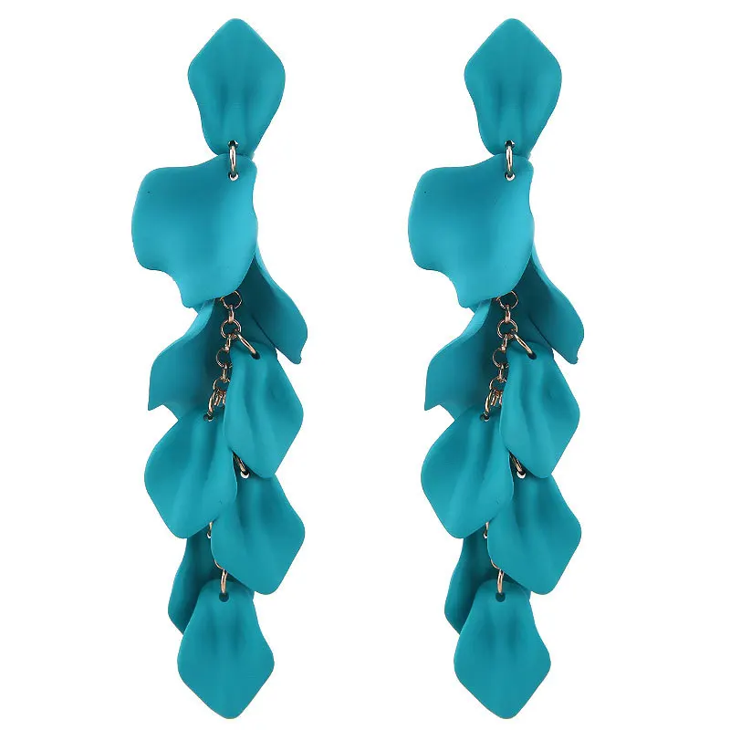 Сплав спрей-окрашенные Многослойные Лепестковые серьги с бахромой осенние и зимние серьги для женщин - Окраска металла: BLUE