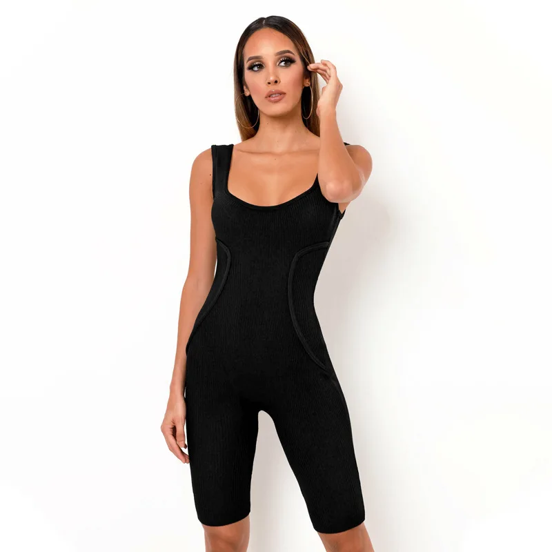 2020 Summer Leggings Women Sports Fitness Jumpsuit Slim Breathable Solid Color Five Points Pants Girl Moda Mujer F5A146