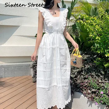 

2020 New Summer White Solid Dress Woman Sleeveless V-neck Vintage Maxi Dress Female Party Beach Fashion Long Vestido
