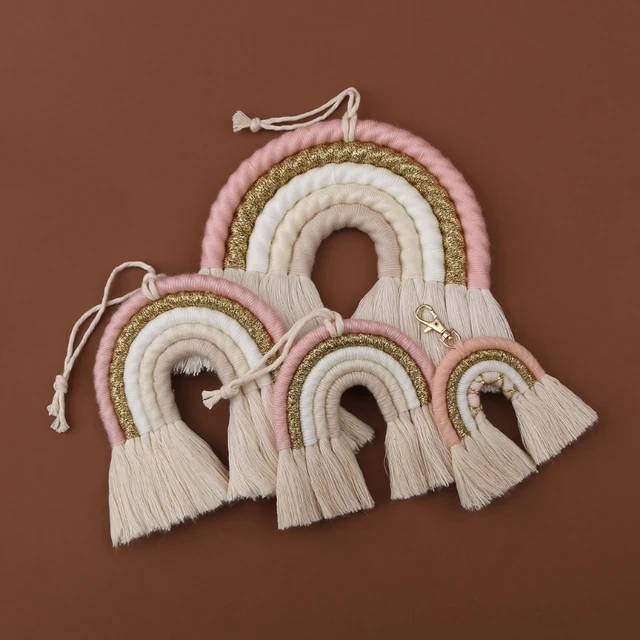 INS-Nordic Style Handmade Woven Rainbow Macrame Tapestry Cotton Rope Wall Hanging Decor Toys Kids Room Decor Party Supplies 1
