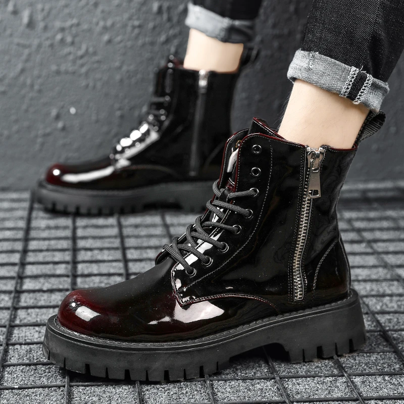 Botas de charol a la moda para hombre, zapatos con color rojo y verde, botines de cowboy para primavera y otoño|Botas básicas| AliExpress