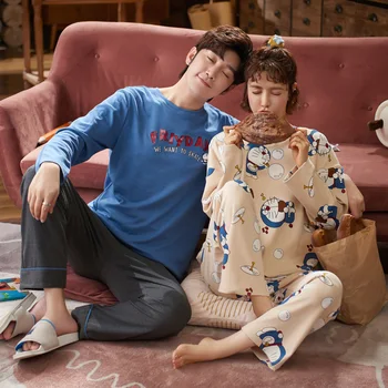 

Autumn Winter Couple Pajamas 100% Cotton Women Pajama Set Long-sleeve Casual Men Pyjamas Plus Size Pijamas Sleepwear