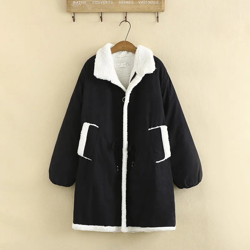 

Plus Size Coat For Women Wear 5XL Long Sleeve Lapel Lamb Wool Drawstring At Waist Thick Winter Coat Large Size Mid-Length Coat