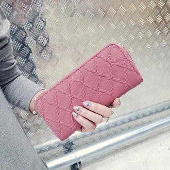 

Fashion New Cross Section Lingge Long Wallet Casual Solid Color Two-fold Wallet Female Simple All Match Birthday Gift Clutch