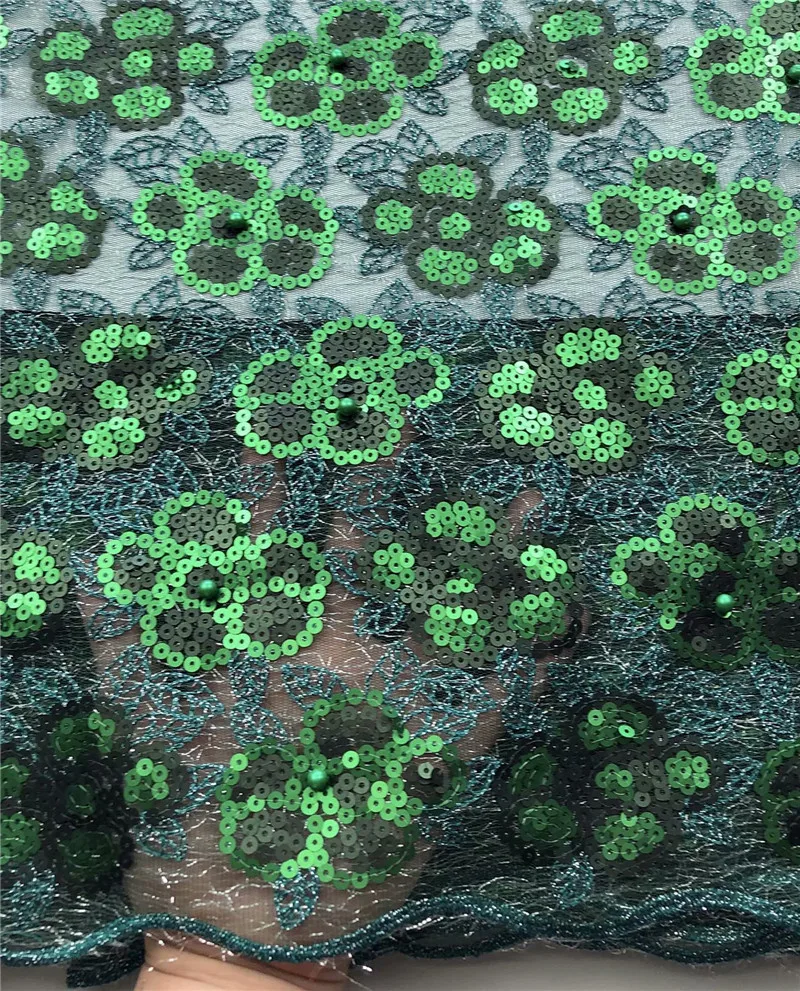 Цветочный дизайн Африканский кружевной ткани вышитая кружевная ткань в нигерийском стиле Высококачественная французская Тюлевая кружевная ткань с множеством блесток