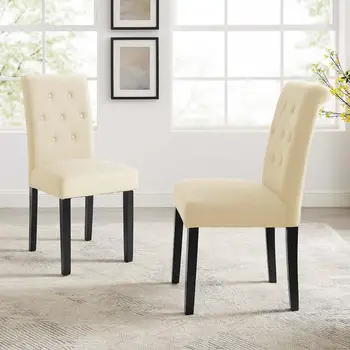 

Tribesigns Dining Chair Fabric Tufted Upholstered Design Armless Chair with Solid Wood Legs Tall Back Set of 2