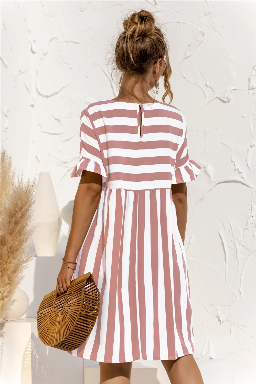 Women Summer Dress Cute Loose Striped Print Ruffles Sleeves Dresses Elegant A Line Patchwork Beach Party Female Dress Vestidos dresses to wear to a wedding