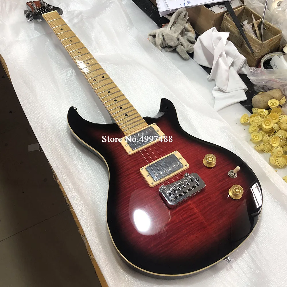 

High quality 6 string electric guitar, tiger maple veneer, maple neck, small double rocking bridge, free delivery