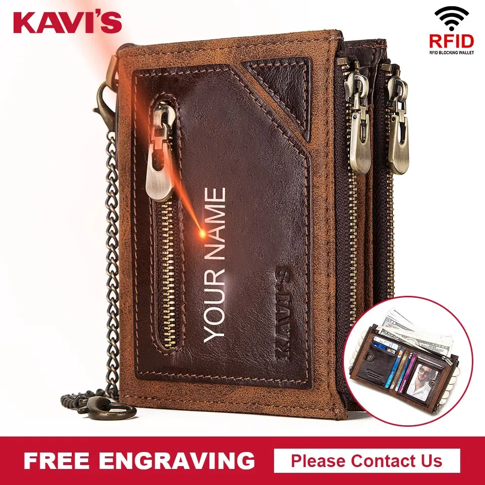 Wallet Men Coin-Purse Engraving KAVIS Genuine-Leather Card-Holder Money-Bag Portomonee