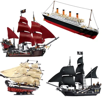 

Pirates of the Caribbeaned The Black Pearl Queen Anne Titanic Frigate Ship Building Block Brick Set with Toys for Children